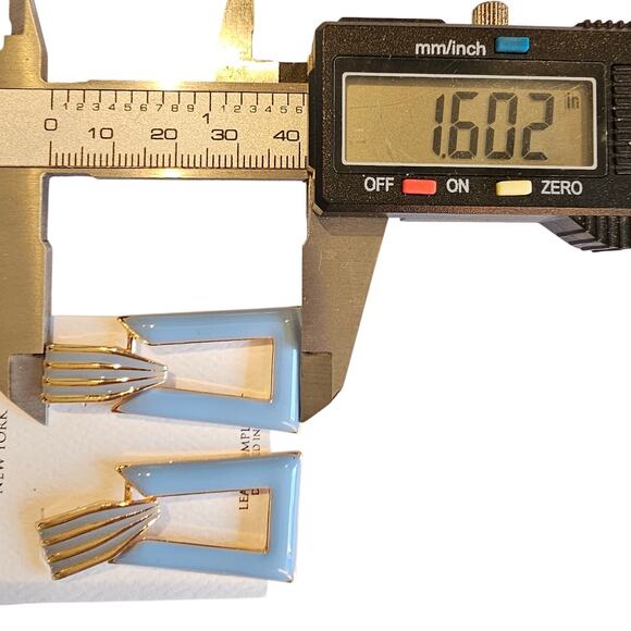 Statement Geometric Drop Earrings Gold Blue Enamel Modern 1.6" Dangle New CORE - Picture 8 of 8